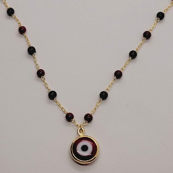 Brand New Brazilian 18k Gold Filled Red Evil Eye Necklace - Picture 1 of 5
